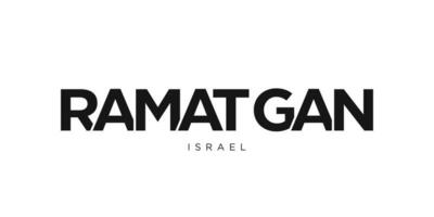 Ramat Gan in the Israel emblem. The design features a geometric style, vector illustration with bold typography in a modern font. The graphic slogan lettering.