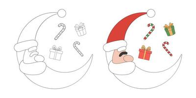 Santa Claus with gift box, Christmas theme line art doodle cartoon illustration, Coloring book for kids, Merry Christmas. vector