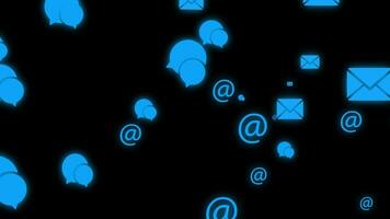 blauw e-mail Bij symbolen vloeiende animatie 4k video