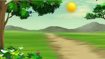 schön Sonne steigend Morgen 2d Karikatur Hintergrund Animation 4k video