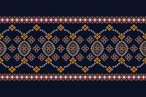 Ethnic geometric fabric pattern Cross Stitch.Ikat embroidery Ethnic oriental Pixel pattern blue background. Abstract,vector,illustration. Texture,clothing,frame,decoration,motifs,silk wallpaper. vector
