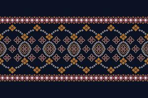 Ethnic geometric fabric pattern Cross Stitch.Ikat embroidery Ethnic oriental Pixel pattern blue background. Abstract,vector,illustration. Texture,clothing,frame,decoration,motifs,silk wallpaper. vector