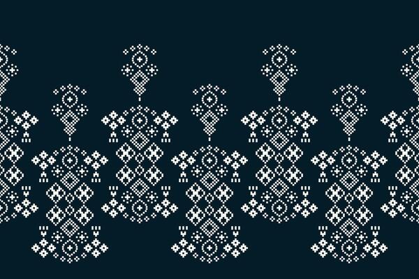 Ethnic geometric fabric pattern Cross Stitch.Ikat embroidery Ethnic oriental Pixel pattern blue background. Abstract,vector,illustration. Texture,clothing,frame,decoration,motifs,silk wallpaper.