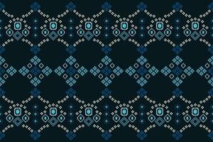 Ethnic geometric fabric pattern Cross Stitch.Ikat embroidery Ethnic oriental Pixel pattern blue background. Abstract,vector,illustration. Texture,clothing,frame,decoration,motifs,silk wallpaper. vector