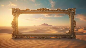 vintage frame in the desert at sunset photo