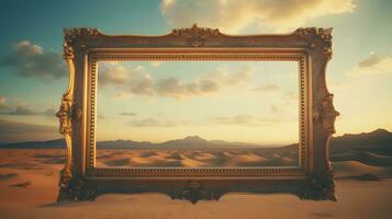 vintage frame in the desert at sunset photo