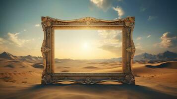 vintage frame in the desert at sunset photo