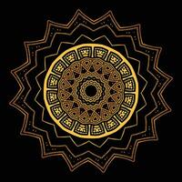 Luxury ornamental mandala design background in gold, Luxury wedding invitation, Ornamental floral corner frame, black background with gold mandala decoration vector