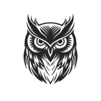 Minimalist black owl logo isolated on transparent background, created with generative AI png