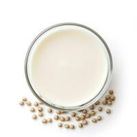 Soy milk isolated on white background top view photo