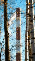 Factory chimney and trees. photo