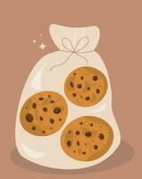 Chocolate chip cookies, cookies in a package, vector illustration, delicious cartoon cookies