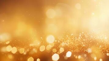 Gold glitters background. shimmering blur spot lights Bokeh Shiny gold light background texture. photo