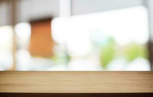 Mock up for space. Empty dark wooden table in front of abstract blurred bokeh background of restaurant . can be used for display or montage your product photo