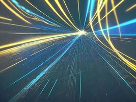 abstract futuristic background with Gold blue glowing neon moving high speed wave lines. Generative AI photo