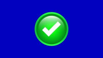 Yes, Tick Glossy Green Web Button Design Animation on Blue Background video