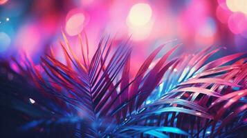 Tropical coconut palm leaves in colorful vibrant bold gradient holographic neon colors photo