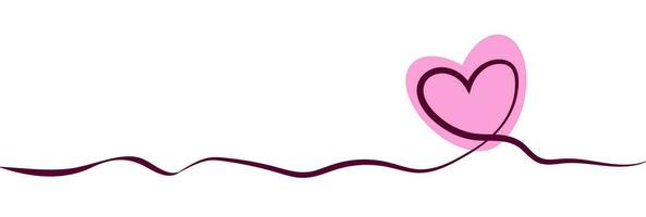 Heart symbol of valentines day. Line art style, wide banner with space for text on white background