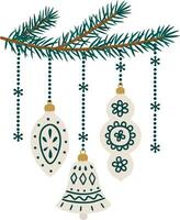 Christmas tree branches with New Year toys vector