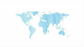 Blau Grunge Welt Karte mit runden binär Code Elemente abstrakt Bewegung Hintergrund video