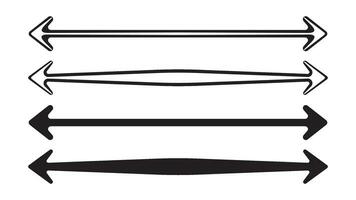 Black double long straight arrow line horizontal element. Bold and thick basic pointer to forward location. Simple flat moving pinpoint for proceed direction in sideways. Position graphic icon. vector