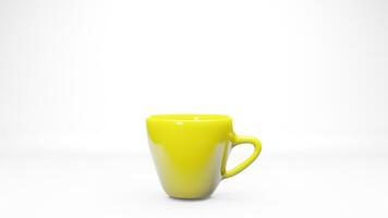 3d render yellow coffee cup or mug glass isolated on white background photo