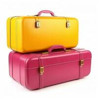 Yellow and pink suitcases isolated photo