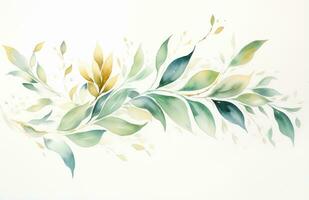 Green and gold watercolor leaves photo