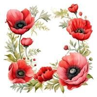 Watercolor poppy flowers background photo