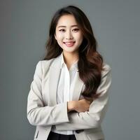 Young asian woman, professional entrepreneur standing in office clothing, isolated photo