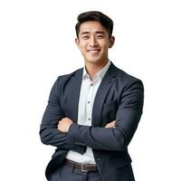 Young asian man, professional entrepreneur standing in office clothing isolated photo