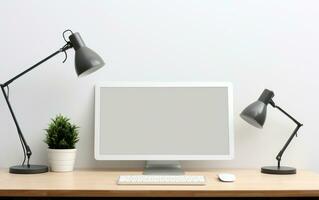 An empty blank desktop screen in the office photo