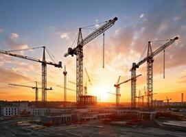 Construction site with cranes on top of buildings photo