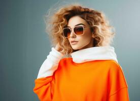 fashion woman in white and orange colors photo