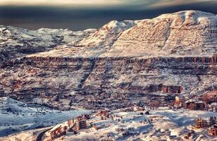 Beautiful sunset over winter landscape photo