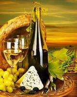 Wine and cheese romantic dinner outdoor photo