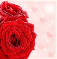 Beautiful red roses border with hearts photo