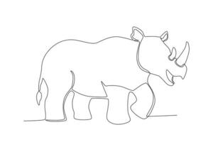 One line drawing of a Tow-horned rhino. Trendy continuous line vector design graphic illustration Vector Format