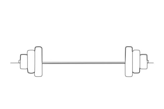Flat icon of a single continuous line drawing of barbell. Outline symbol for web or mobile app design. Dumbbell outline pictogram. Single line drawing vector graphic