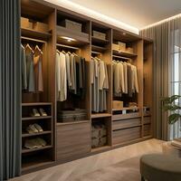 A stylish and functional wardrobe for clothing. Created with Generative AI photo