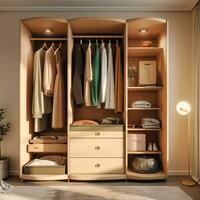 A stylish and functional wardrobe for clothing. Created with Generative AI photo