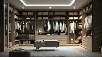 A stylish and functional wardrobe for clothing. Created with Generative AI photo