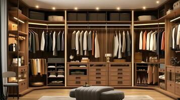 A stylish and functional wardrobe for clothing. Created with Generative AI photo