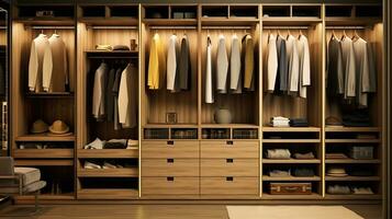 A stylish and functional wardrobe for clothing. Created with Generative AI photo
