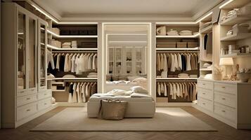 A stylish and functional wardrobe for clothing. Created with Generative AI photo