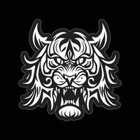 Tiger face sticker black and white for printing vector