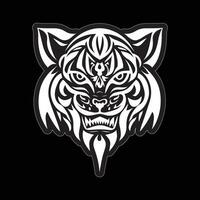 Tiger face sticker black and white for printing vector