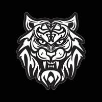 Tiger face sticker black and white for printing vector