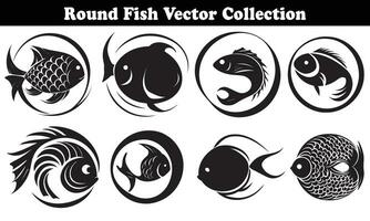 Round Fish Vector Design back on white background for designer