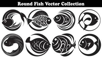 Round Fish Vector Design back on white background for designer